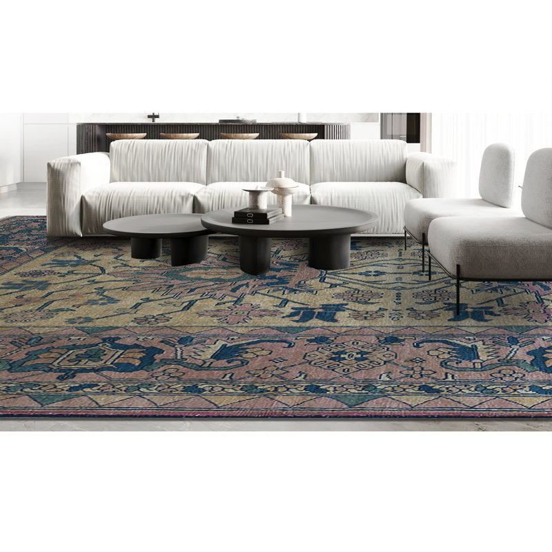 Hand-Knotted High-Quality Beige and Blue Area Rug