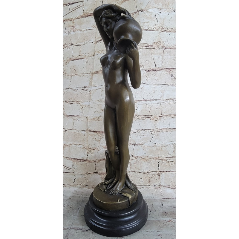 Signed Original Milo Nude Woman Holding A Vase bronze Marble Base Sculpture Gift
