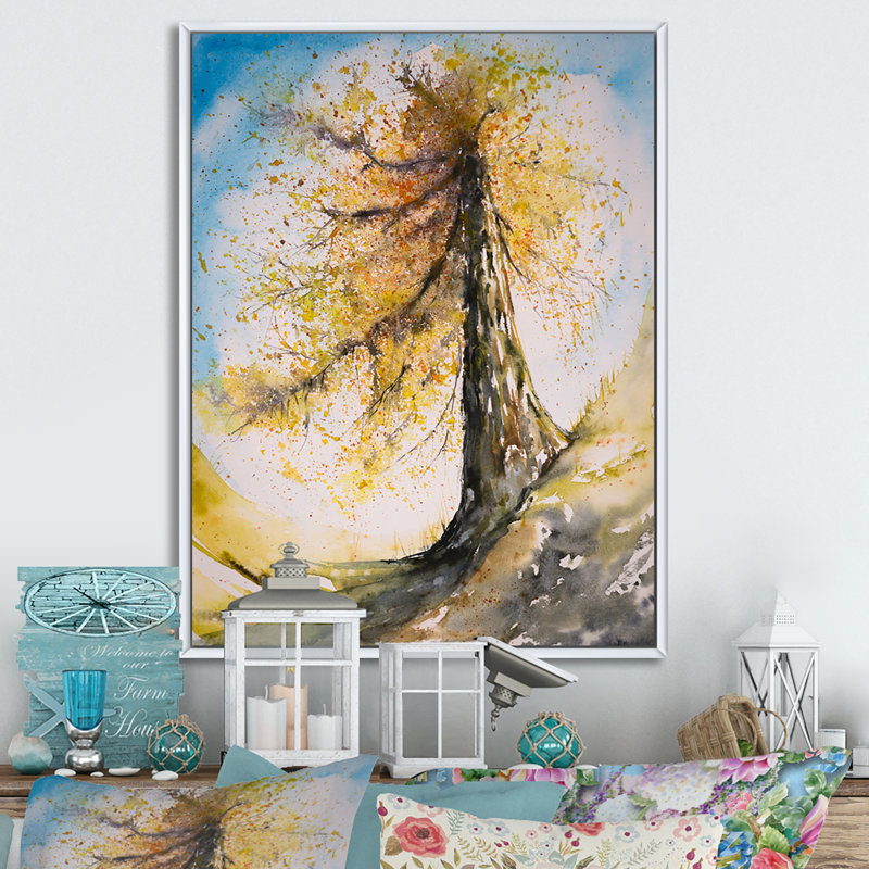 Automne mélèze d'automne - reproduction de cadre photo sur toile, H 12 po x l 8 po x P 1 po, Cadre flottant blanc