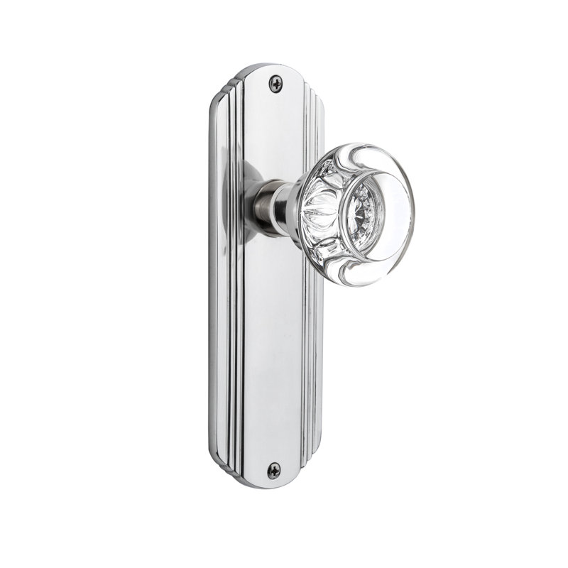 Plaque décorative avec poignée de porte ronde en cristal transparent, 2 3/4, Chrome brillant