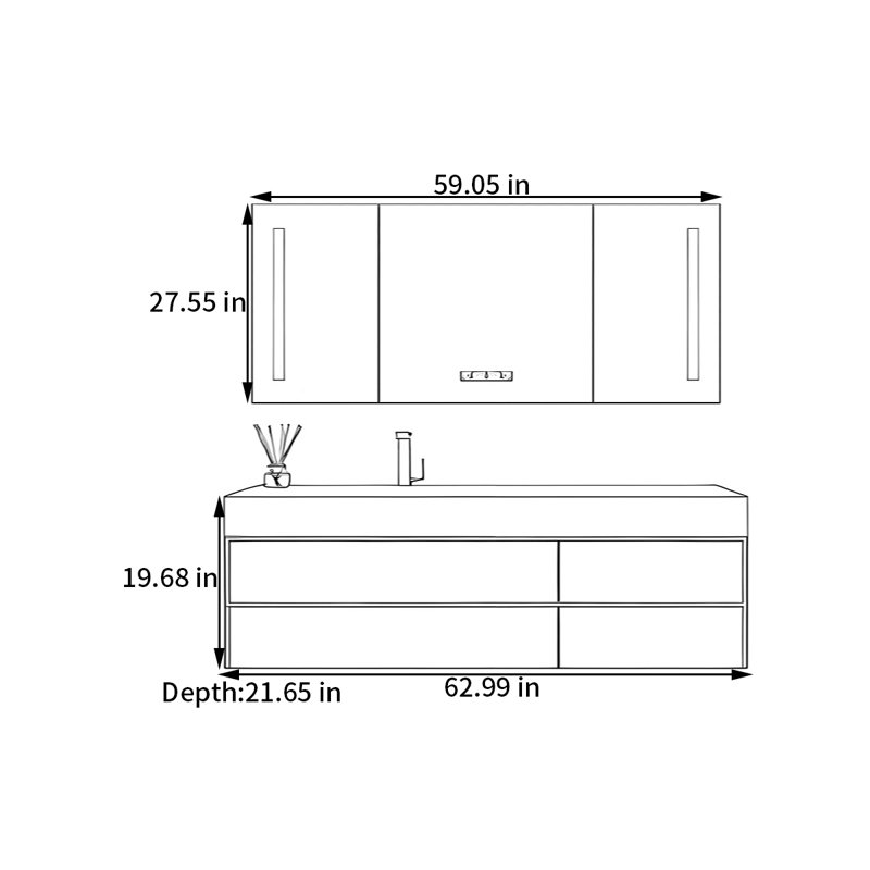 Creamy style smart bathroom cabinet, 62.99", Light Gray