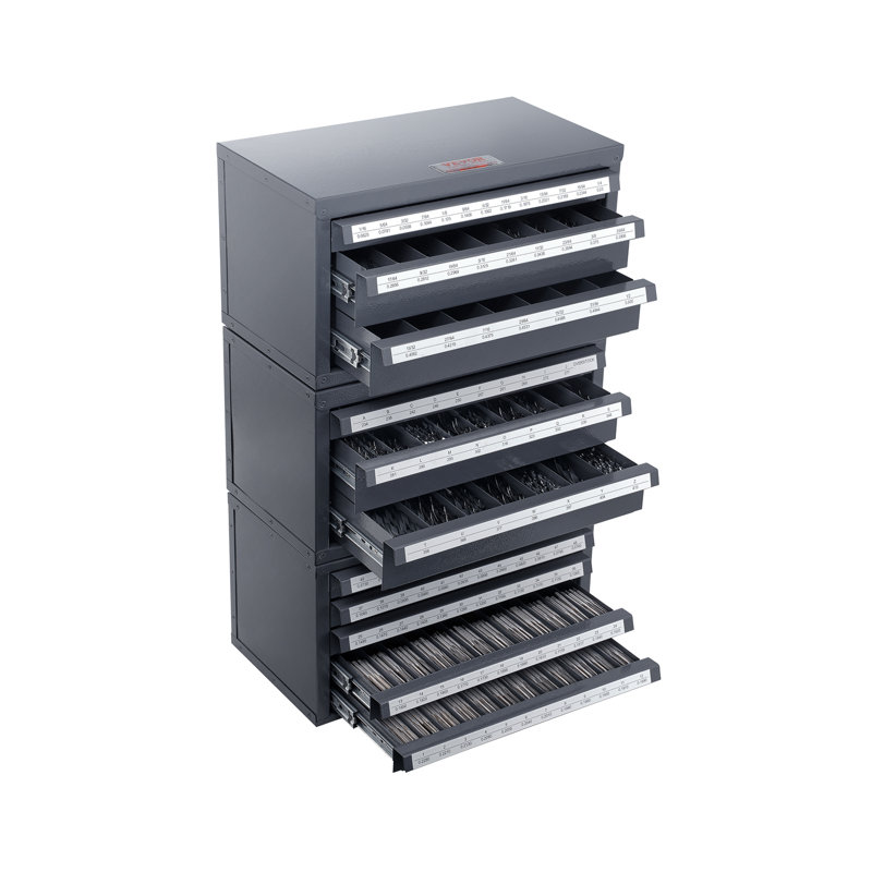 Armoire-distributeur à perceuse, 3 pièces à trois tiroirs pour 1/16 po à 1/2 po et format lettre A à Z