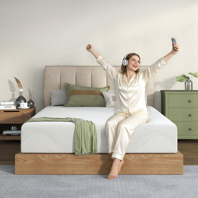King Size Memory Foam Mattress, 14 Inch Cooling Green Tea Gel Mattress with Ergonomic Design, CertiPUR-US Certified for Pressure Relief and Temperature Regulation