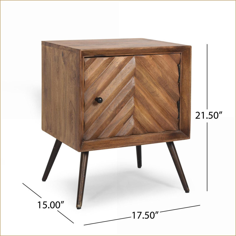 Armoire décorative fabriquée à la main en bois de manguier et en fer avec porte à carreaux chevron pour un décor Mid-Century moderne et bohème