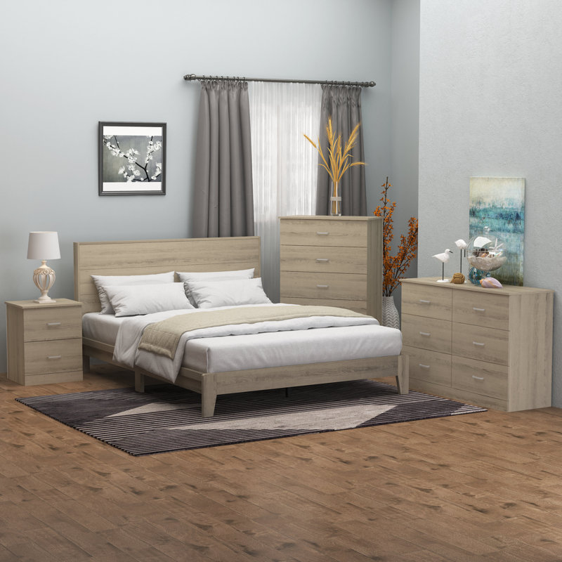 Ensemble de chambre à coucher 4 pièces Allyannah, Grand, Chêne d'Oslo