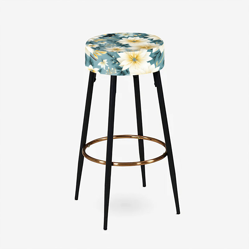 Ensemble de 2 tabourets de bar à motif géométrique bleu et doré