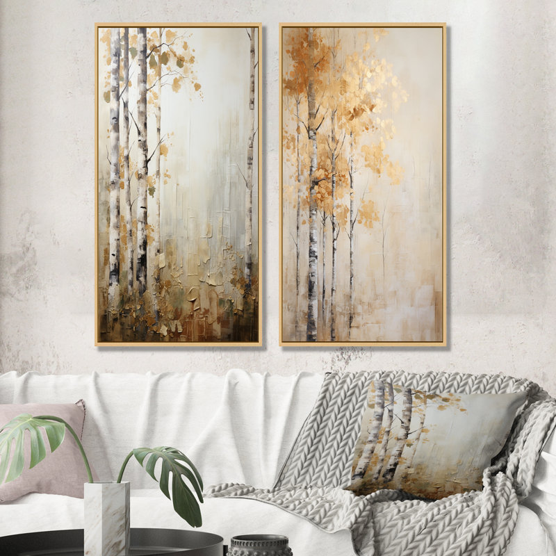 Ensemble de salon beige et doré minimalisme Forest - Forest Wall Art, Encadrement brun, H 28 po x l 25 po