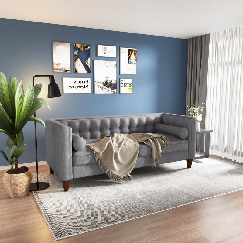 78" Linen Blend Square Arm Sofa Bed Loveseat, Gray 100% Polyester