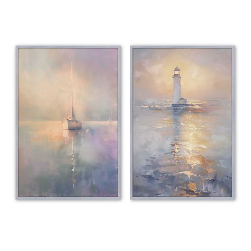 Ensemble de 2 reproductions « Ocean's Sentinel » (35,5 cm x 28 cm) sur papier mat d'archivage, dans un cadre doré brossé