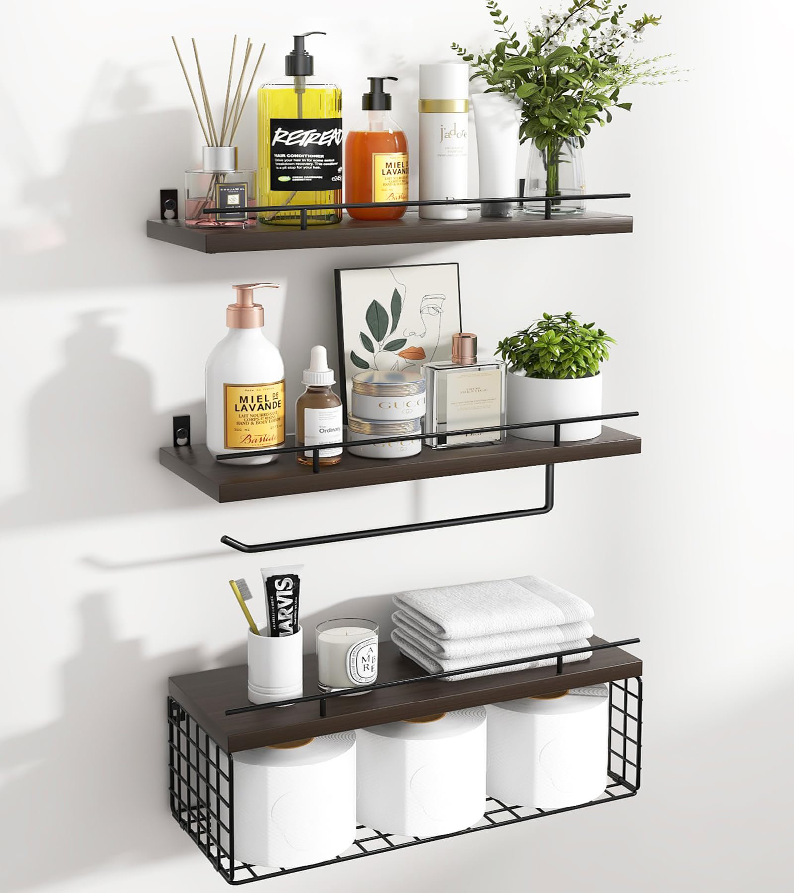 17 Stories Mefirt Rustic 3Tier Floating Shelves Versatile Bathroom