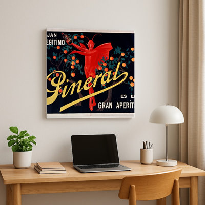 Affiche publicitaire espagnole vintage Pineral Gran Aperitivo sur toile - Décoration murale carrée en métal