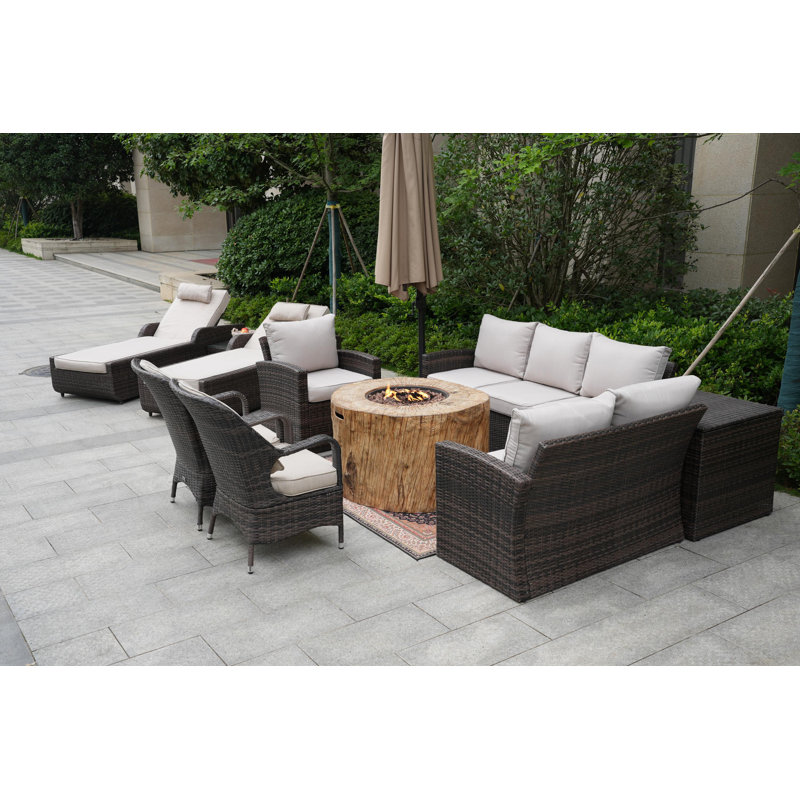 Ensemble de conversation avec coussins pour 10 personnes Brandy Wicker / Rattan, Blanc, Brun
