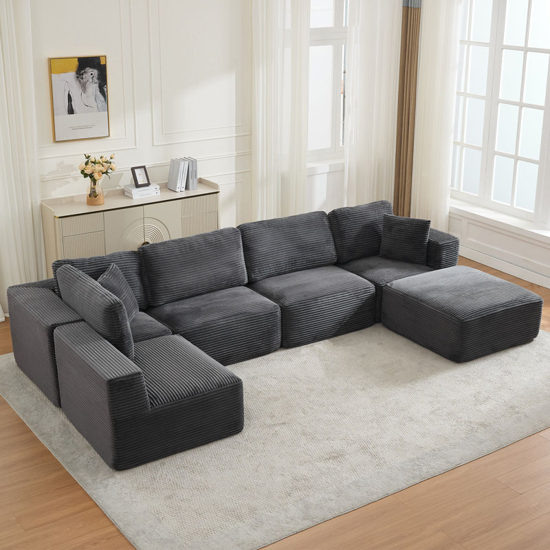 Ensemble de canapé modulaire rembourré en velours 6 pièces Brigitte, Gris ardoise