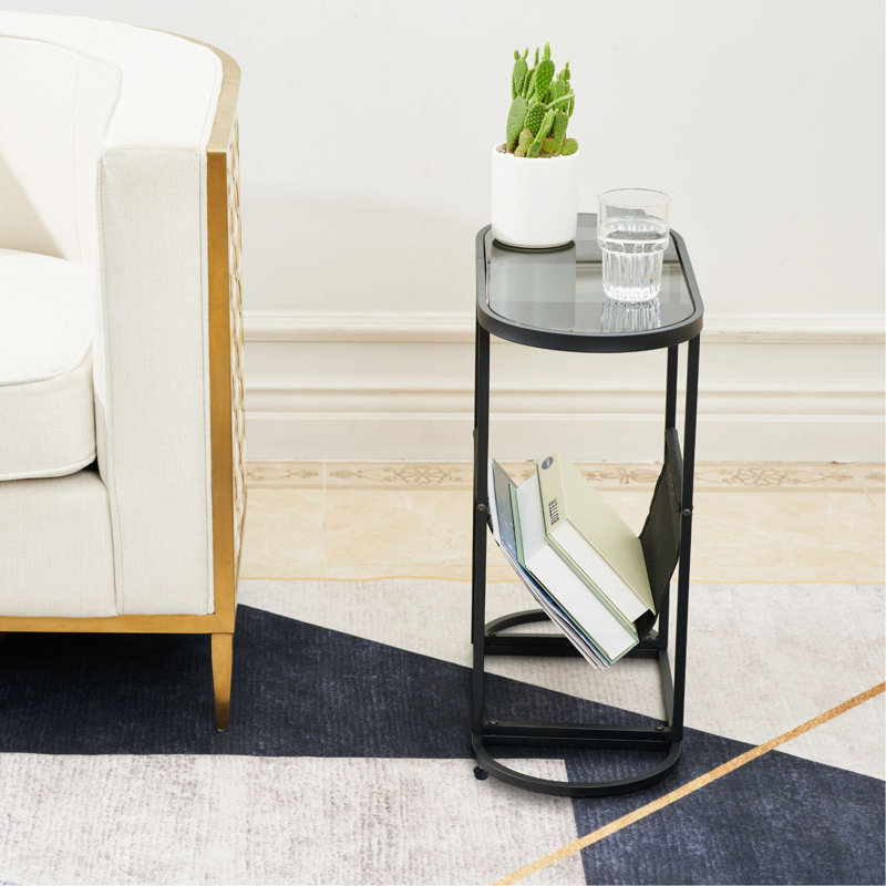 Lucrece Nightstand with Magazines Organizer Storage Space, Set of 2, Black