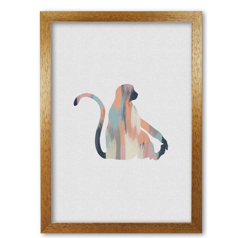 Pastel Monkey - Print, 30 cm H x 21 cm W x 5 cm D, Honey Oak Frame