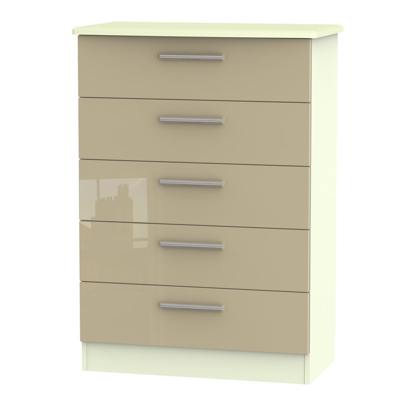 Fully Assembled Yvette 5 Drawer Chest, Cream/Mushroom