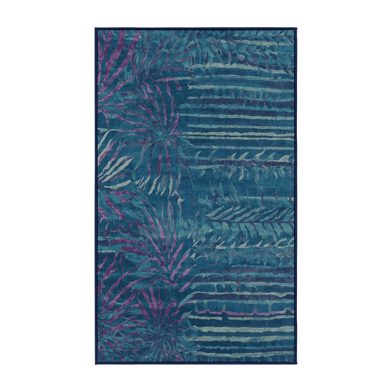 Machine Washable Blue Area Rug, Rectangle 5' x 7'