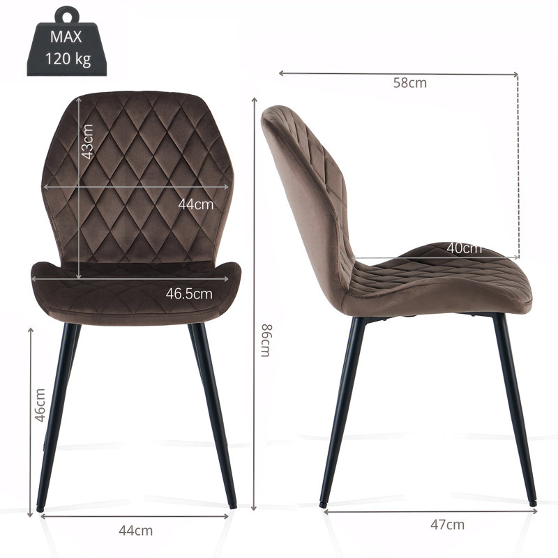 Norred Velvet Dining Chairs Upholstered seat, Brown