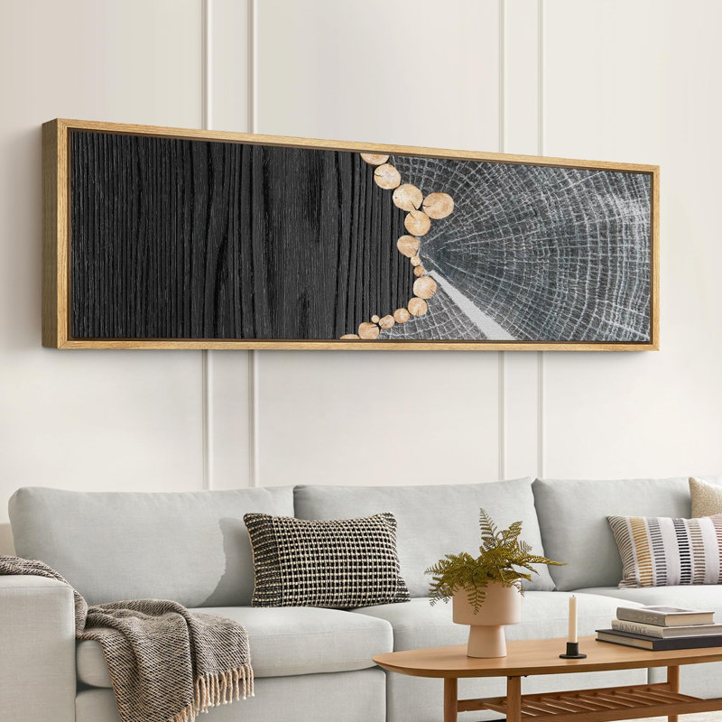 Impression sur toile encadrée, anneaux d'arbre gris et effet grain de bois, H 20 po x l 60 po, Naturel