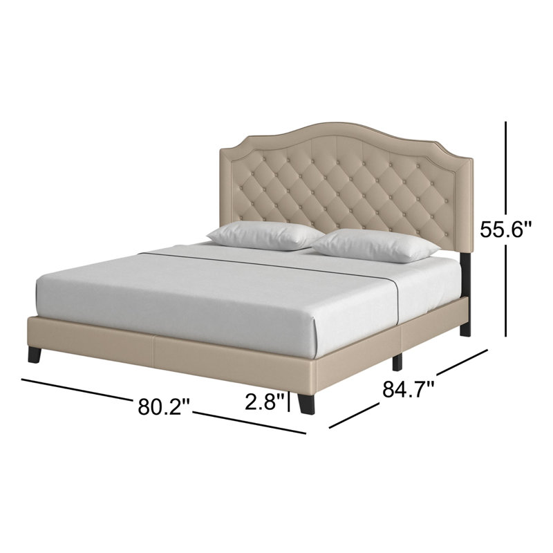 Alayah Tufted Upholstered Low Profile Standard Bed, Beige Linen, King