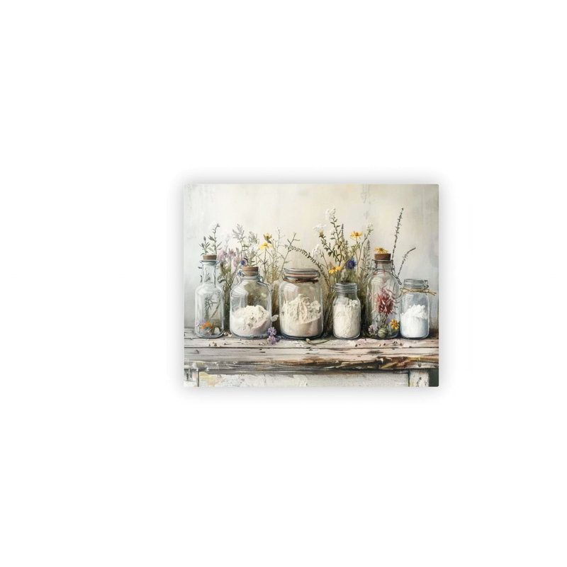 White Country Farm Kitchen Wall Art Spice Pictures Mason Jar Still Life Painting Culinary Canvas Art, 16 x 20