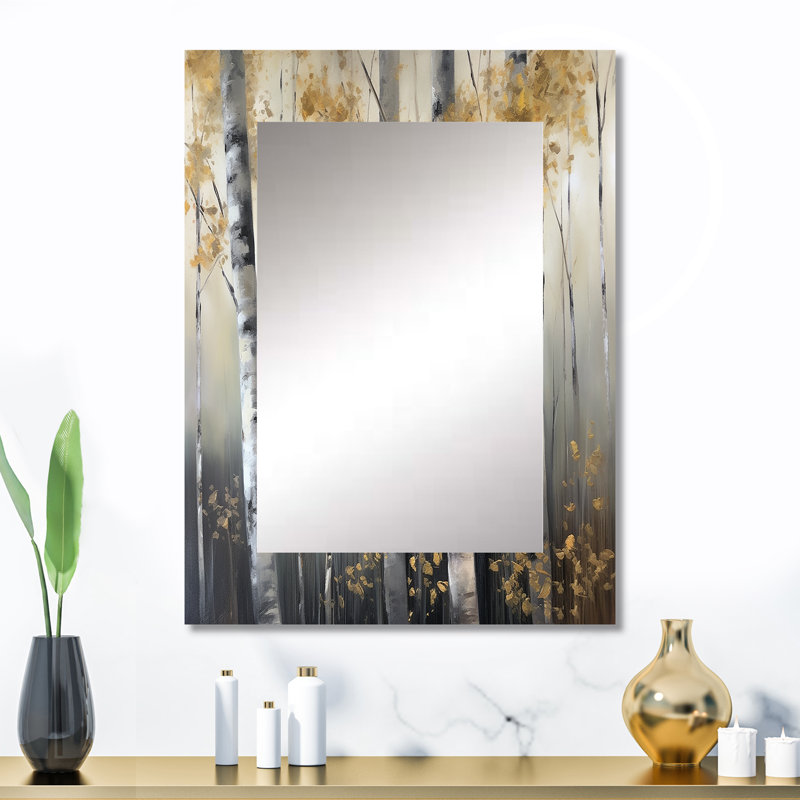 Birch Tree Dense Forest II - Tree Decorative Mirror, Modern Wall Mirror, Printed Metal Art, 32" x 24"