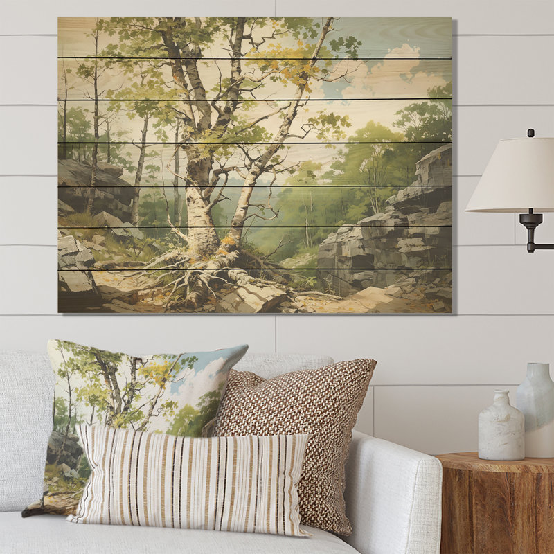 Birch Tree Forest Essence IV - Tree On Wood Print, 10" H x 20" W x 0.78" D