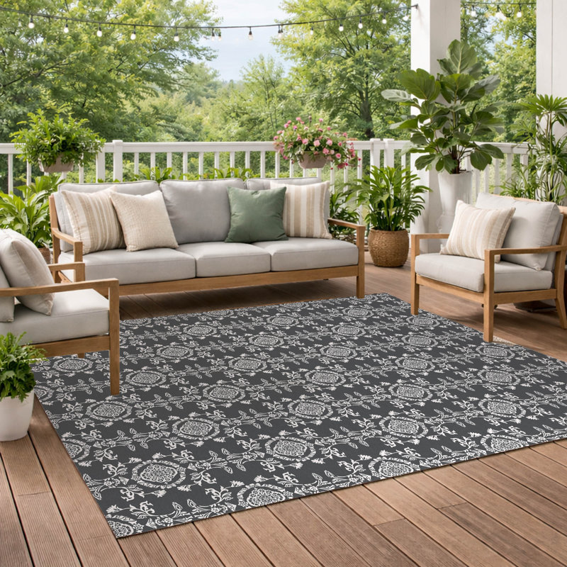 Jackie Soft Step Outdoor Area Rug, Charcoal, Rectangle 10' x 8'
