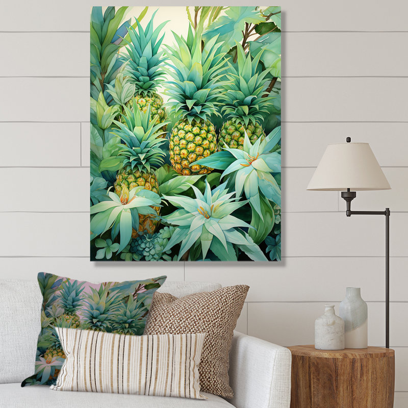 Pineapples, forêt tropicale - Ananas, art mural, H 44 po x l 34 po x P 1,5 po, Toile tendue