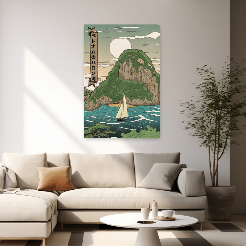 Vietnam, baie d'Halong, voile, paysage serein traditionnel rétro, art mural de montagne