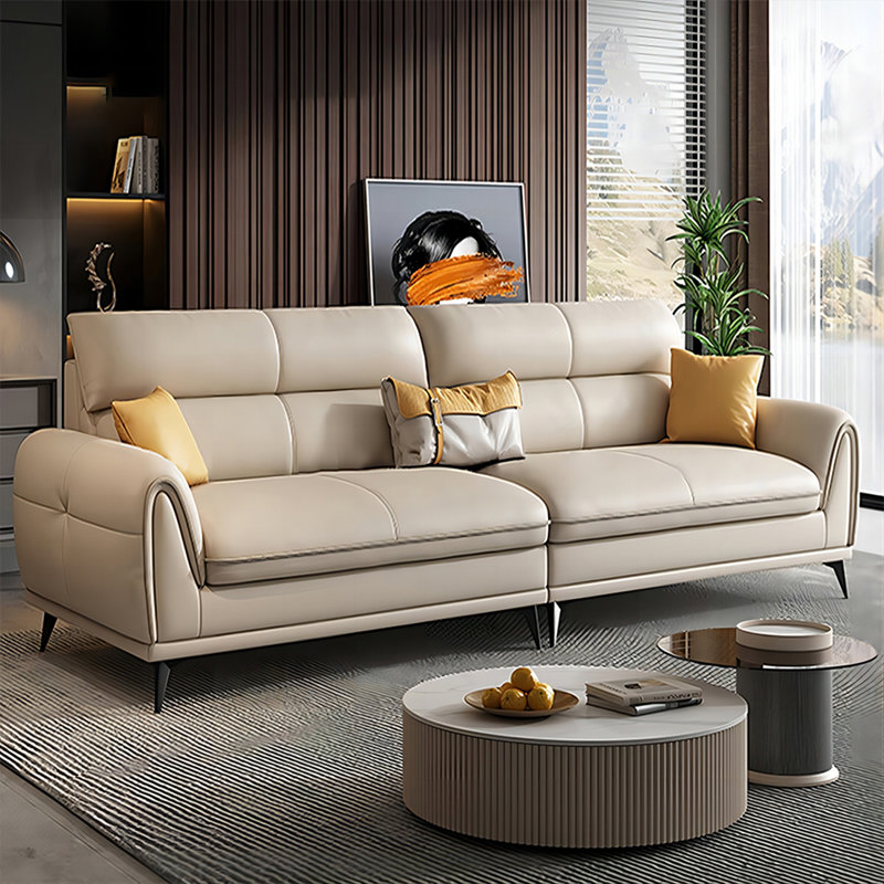 Canapé modulaire kaki en cuir véritable, H 35,43 po x l 85,83 po x P 37,4 po