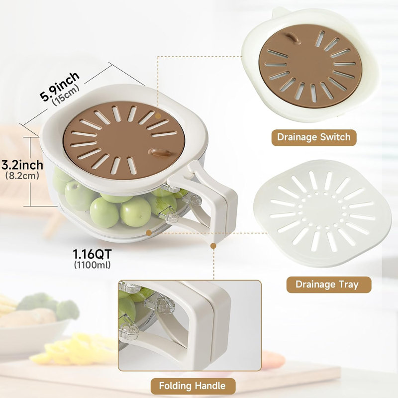 Passoire à fruits multi-usages avec poignée pliable, bol égouttoir à fruits empilable, contenant à collations réutilisable pour la cuisine et les pique-niques