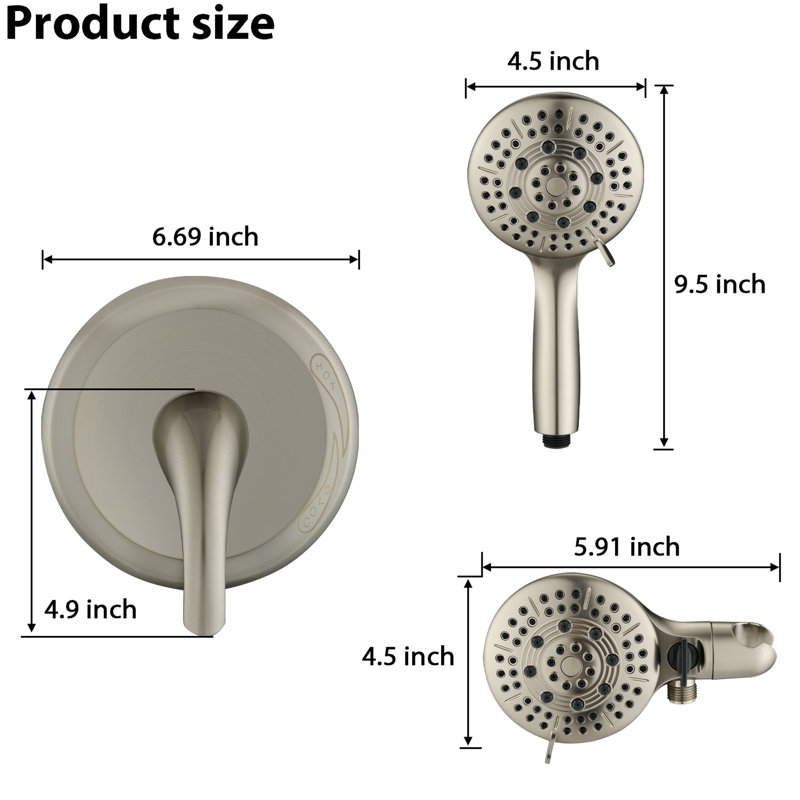 Rain Shower Head With Handheld - Power Fog Spray & 5 Other Modes Brushed Nickel Finish Wall Mounted 6 Patterns Rough-In Valve Discoloration