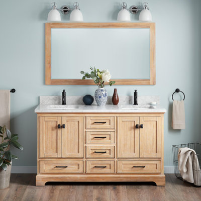 Quen 60" Freestanding Double Basin Vanity Set with Cabinet, Vanity Topss