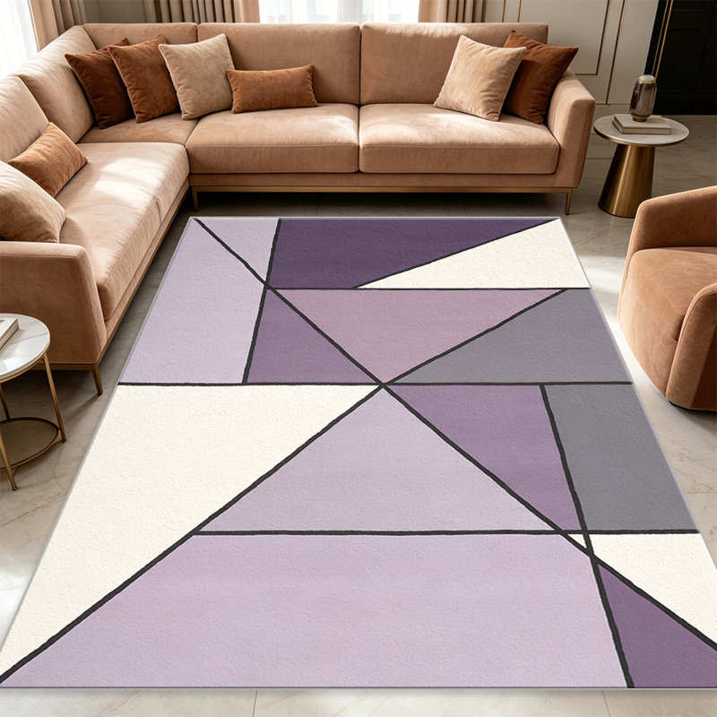 Purple Geometric Mosaic carpet-easy to clean, machine-washable, soft and comfortable; suitable for door mats, kitchens, living rooms, bedrooms, corridors, and laundry areas. Easy to clean, durable carpet for home decoration.