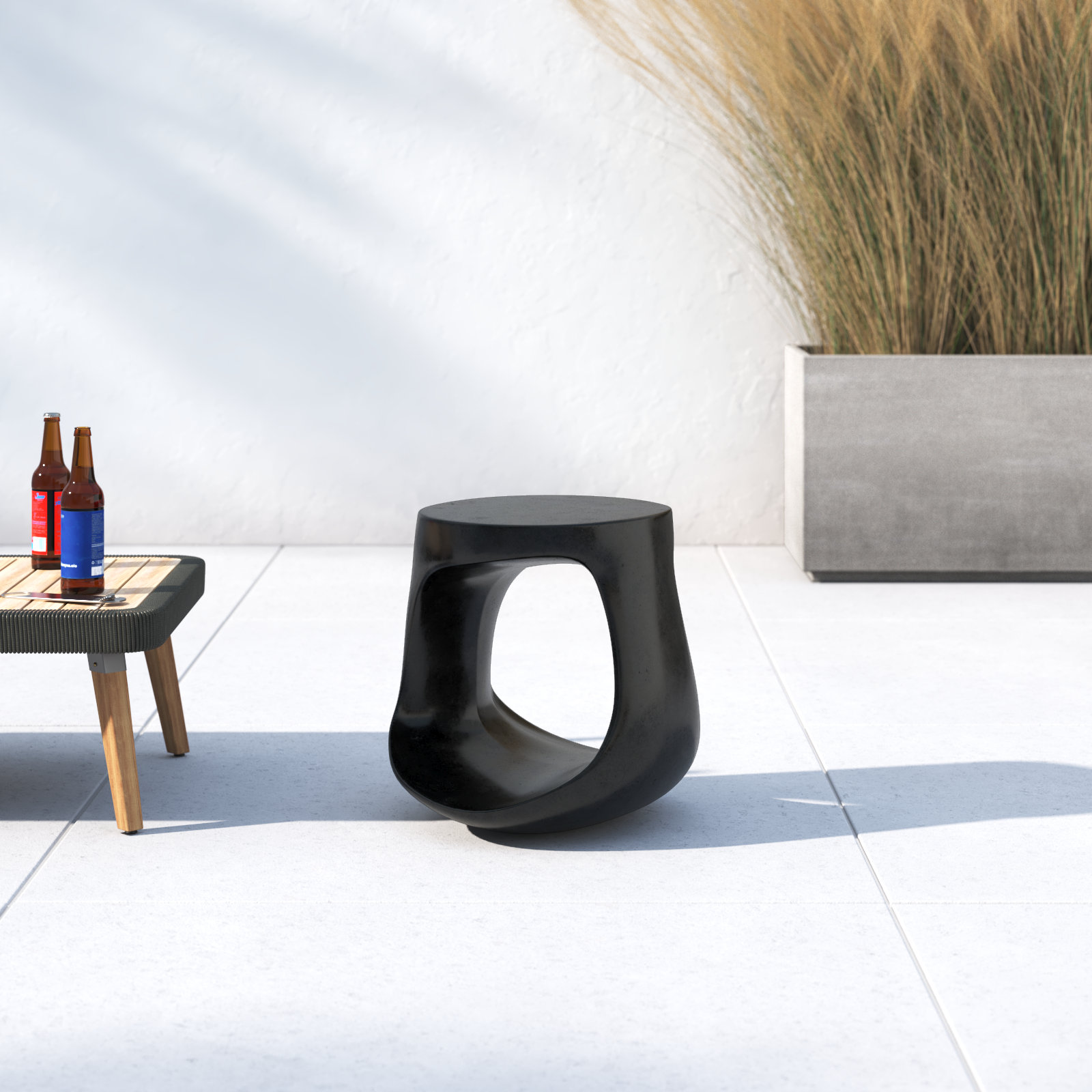 Trae Concrete Patio Bar Stool, Black