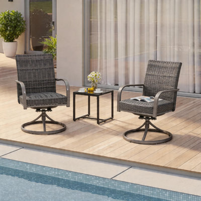 2-pcs Outdoor Wicker Swivel Dining Chairs, Water-Resistant with Iron Frame for Patio Use