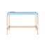Bureau rectangulaire bleu et or avec prises électriques intégrées, professionnel-897735141-897735143