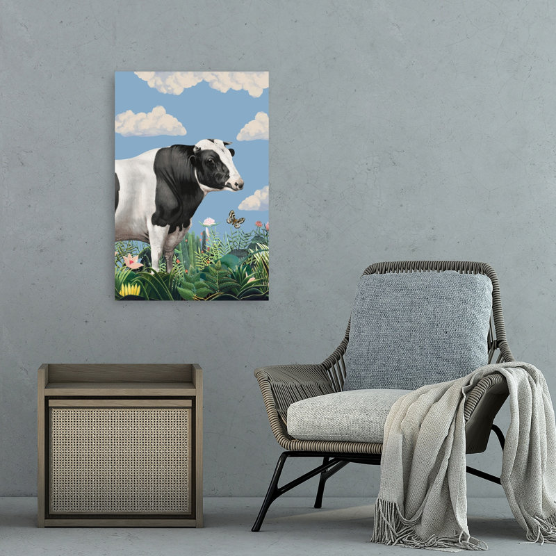 Tropical Dream Cow Peaceful Serene Abstract Butterfly Bull Cow Nature Tropical Wall Art Print 1 Piece Wrapped Canvas Wall Art