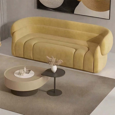 86.61-Inch Yellow Velvet Sofa Coffee Table Set