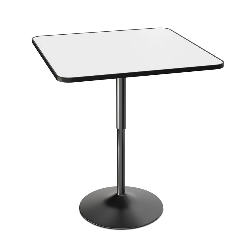 Bistro Pub Table Square Adjustable Height Cocktail Bar Table with Metal Base and Wooden Table Top, White, 31.5" W x 31.5" L
