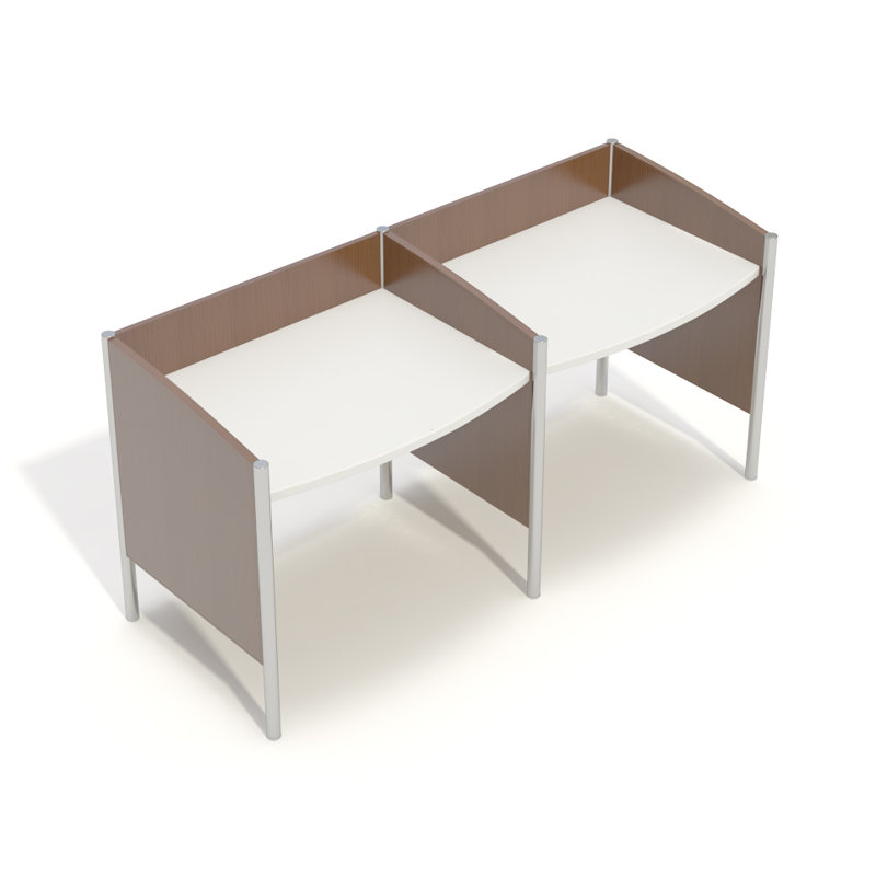 Poste de travail sur banc 98 "Wave III pour 2 personnes, Gris colombe, Chêne naturel, Blanc