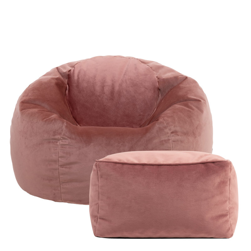Kingston Velvet Bean Bag and Square Footstool, Dusk Pink