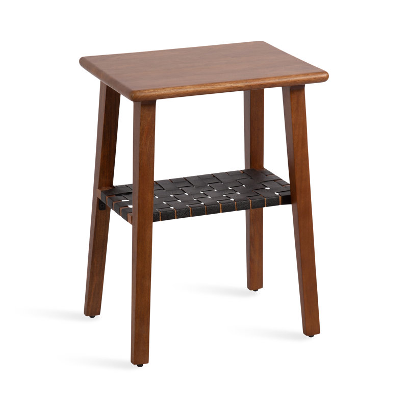 Rectangle Wood and Leather Side Table