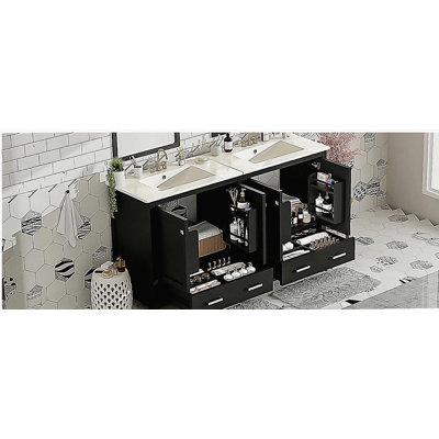 Ensemble de coiffeuse de 60 pouces, avec coiffeuse double (séparée), lavabos doubles en céramique, tablette de rangement, tiroirs divisés, sans miroir - une solution de salle de bain moderne pour les salles de bain spacieuses
