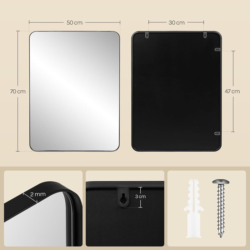 Metal Rectangle Mirror, 70L x 50W cm
