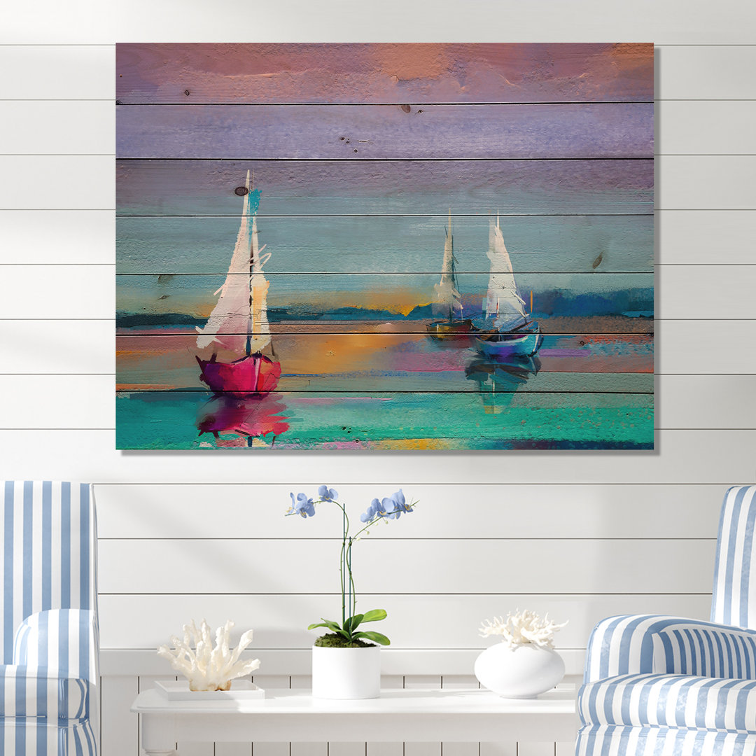 " Impressionist Seascape With Little Ships I " Painting Print East Urban Home 