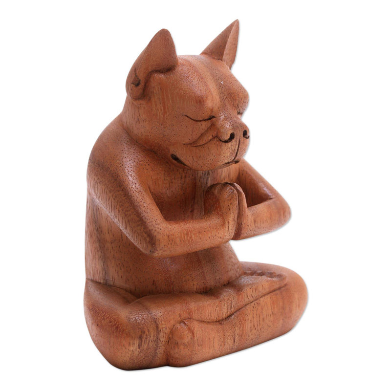Figurine en bois yoga boston terrier Len