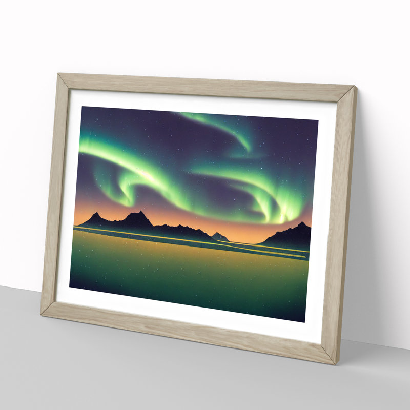 Terrific Northern Lights - Framed Print, 25cm H x 34cm W x 2cm D, Oak