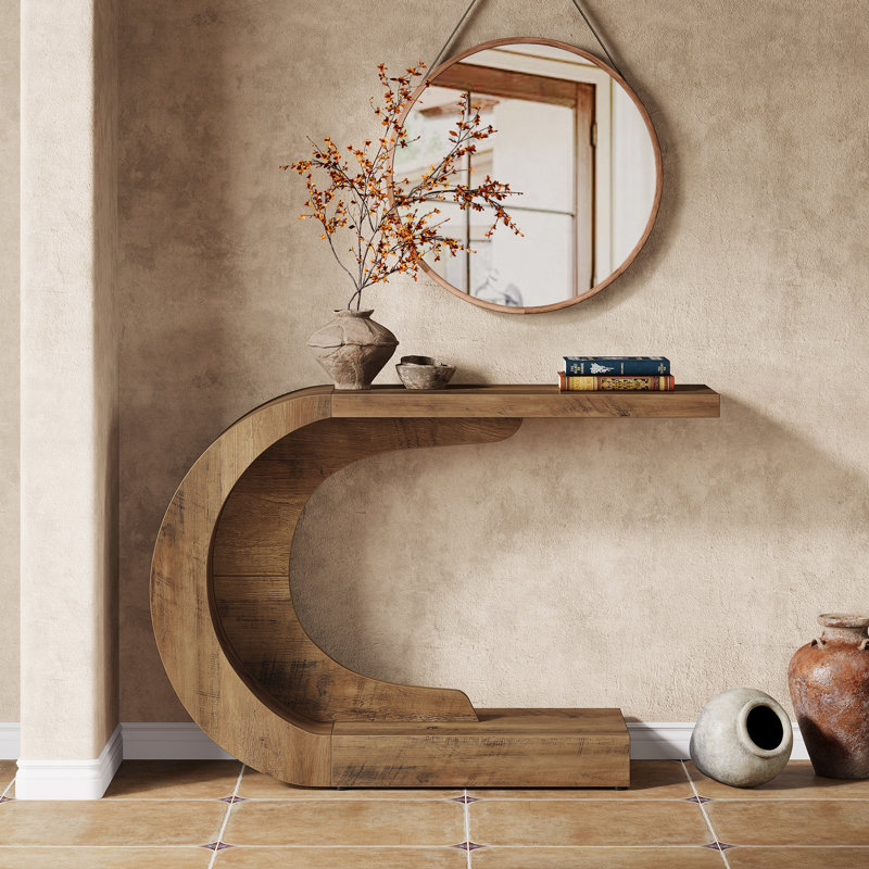 Console en forme de C, table d'entrée en bois de 43,31 pouces, brun, Brun
